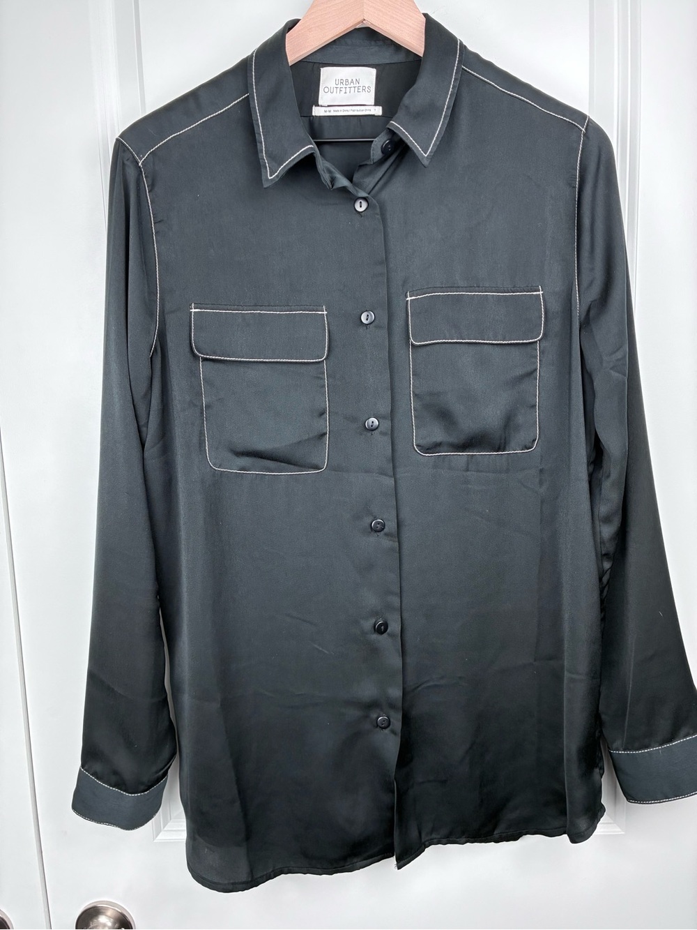Urban Outfitters Women’s Black Button-Down Shirt with Contrast Stitching
